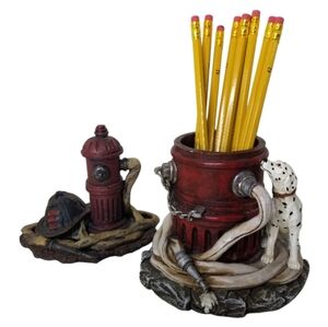 Fireman Pencil Pen‎ Holder Firefighter Dalmatian Desktop Organizer 2Pc Set